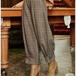 XS Plaid Pleated Balloon Pants Cider